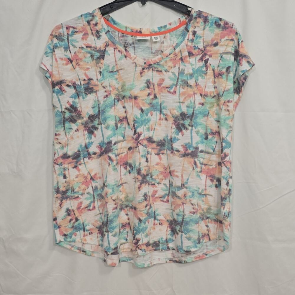 Cato Womens Plus 18/20W Multicolor Palm Tree Print Knit Short Sleeve Top